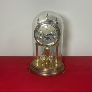 Kundo Anniversary Clock with Moonphase Dial & Quartz Movement Glass Dome, W Germ